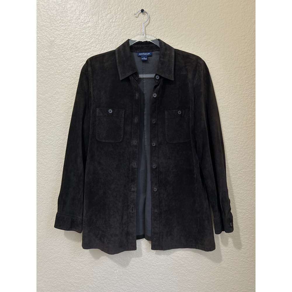 Ann Taylor Medium Brown Suede Leather Shirt Jacket Button Shacket Buttery Soft